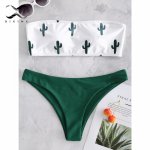 Bikinx Bandeau swimwear green push up swimsuit female Cactus Print bikini 2018 sexy bathing suit beach bathers Biquini micro set