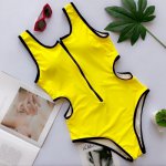 Women 2018 Bikini Set Solid Hollow Out Bikinis Thong One Piece Swimsuit Push Up Female Zipper Deep V Swimwear Sexy Bodysuit