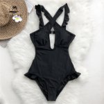 Cupshe Lovely Girl Cross One-piece Swimsuit Women Sexy Halter V-neck Dot Print Bikini 2018 Summer Female Beach New Swimwear