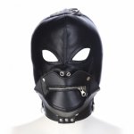 Open Mouth Leather Bdsm Bondage Hood Mask Black Soft Sexy Fetish PU Leather Restraints Headgear Sex Toys for Couples Adult Games