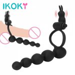 Ikoky, IKOKY G-spot Vibrator Penis Vibrating Ring Butt Plug Strapon Dildo Anal Bead Double Penetration Sex Toys for Couple 