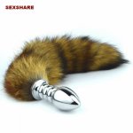 Fox, Spiral Anal plug Stainless steel butt plug cat tail anal plug Faux fox tail cosplay anal sex toys metal butt plug dog tail 