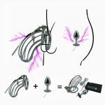 Electro shock set chastity cock cage SM bondage device metal anal butt plug penis ring electric stimulation male sex toy for man