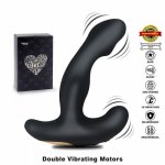 Black Soft Silicone Double Motor Vibration Anal Plug Sex Toys for Couple Prostate Massager for Men Anal Butt Plug Adult Sex Toy