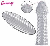 Reusable Extender condom vibrator Sleeve screw thread Penis cover Cock Ring dildo sheath Condoms coque Sex Toys for Men