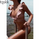 TQSKK Bikinis 2018 New Sexy Swimwear Women Swimsuit Brazilian Bikini Beach Bathing Suits Retro Vintage Solid Beachwear Biquini