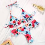 Miyouj Floral Bikini Stripe Sexy Lace Up Swimsuit Push Up Print Swimwear Women 2018 Bathing Suit Biquini Feminino Bikini Set