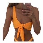 Bikini 2019 New Yellow One-shoulder Chest Knotted Biquini Sexy Two Piece Swimsuit Women Low Waist Solid Bikini Set SW171