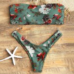 Women Sexy Floral Bandeau Thong Bikini Set Women Swimsuit Swimwear Strapless Pad Bathing Suit Push Up Brazilian Female Biquinis