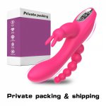 G-spot and P-spot Rabbit Vibrator Anal Vibrator Triple Curve 12 Function Rechargeable Clit Stimulator Dildo Vibrator for Women