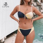 CUPSHE Colorblock Bowknot Bikini Sets Women Sexy Triangle Two Pieces Swimsuits 2019 Girl Beach Bathing Suits