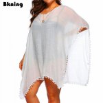 Bkning Plus Size White Swim Cover Up Dress Tassel Beach Cover Ups 2018 Sexy Bathing Suit Ladies Bikini Beachwear Tunics Chiffon