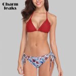 Charmleaks Women Scalloped Bikini Sets Floral Print Bikini Halter Top Swimwear Bandage Sexy Swimsuit Beachwear