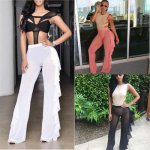 Sexy Women Mesh Sheer Beach Trousers Ruffles Hight Waist Bikini Cover Up Swimwear Bathing Suit Swimsuit Summer Beachwear Pants