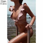 TCBSG New Sexy Bandage Bikini Ruffle Swimwear Women Swimsuit 2019 Brazilian Biquini Set Striped Print Bathing Suits XL