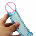 Transparent blue color Male penis sleeve extender reusable Dual cock ring penis sleeve condom sex toys for dildo realistic