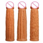 Silicone Reusable Condoms Thick Male Penis Extension Sleeve Realistic Dildo Enlargement Extender Time Delay Penis Rings Sex Toys