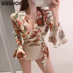 New Swimsuit Women Rashguard Long Sleeve One Piece Swimwear + Print Floral Bell sleeve cover up Bikini sexy gril bathsuit