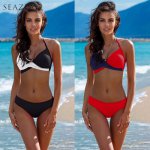 Seazea 2019 New Sexy Women Bikini Set Push Up Swimsuit Patchwork Swimwear Halter Top Bikinis Beach Wear Female Biquini Plus Size