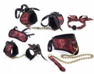 5 PCS/Set Bdsm Bondage Restraints Set Fetish Sex Slave Mouth Gag Collar And Leash Hand Cuffs Ankle Cuff Eye Mask Sex Erotic Toys