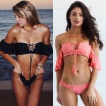 TQSKK 2019 Sexy Falbala Bikini Set Swimsuit Push Up Women Swimwear Monokini Crochet Brazilian Ruffle Solid Ladies Bathing Suit 