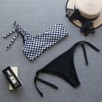 Plaid Sexy Bikini Set One Shoulder Swimwear Women Swimsuit Female Bathing Suit Separate Push Up Bikinis Bandage Beach 2019 New