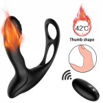 10 Speeds Wireless Remote Heating Anal Vibrator Masturbator Prostate Stimulation Massager With Ring on Penis Sex Toys for Men