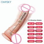 Omysky Realistic Huge Dildo with Suction cup 12 Frequencies Modes Vibrator Dildo Female Masturbation Cock Sex Toys for Woman