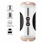 Dual Hole Vibration Male Masturbation Cup Artificial Vagina Real Pussy Sexy Pocket Deep Throat Masturbator Vibrator Anal Sex Toy