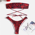 Women's Strapless Bandeau Push-up Bra Swimwear Swimsuit Bathing Sexy Print Bikini Set