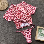 2019 New Sexy Leopard Women Monokini Top T-Shirt Bikini Set Padded Swimsuit Bathing Suit  Swimwear Beachwear