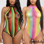 Sexy Womens Swimwear One Piece Swimsuit Monokini Push Up Bikini Bathing  High cut Rainbow Monokini Swimwear