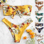 2019 Women Bikini Set Knot Floral Bandeau Swimwear Strapless Swimsuit Brazilian Biquini Sexy Thong Bathing Suit Maillot De Bain