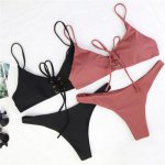 Women Bandage Thong Brazilian Bikinis Swimwear Female Sexy Black Bandeau Push up Swimsuit Bikini Set Beachwear Biquini