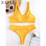 ZAFUL Padded High Leg Scooped Bikini Set Women Sexy Summer Brazilian Beach Swimsuit Female Swimwear Bathing Suit Biquinis