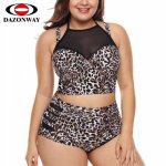 DAZONWAY Plus Size Swimsuit Women's Two-piece Suit Sexy Mesh Stitching Print Large Size Split Swimwear Split Bikini Set M~XXXL