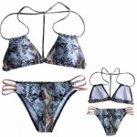 2018 women swimwear lace up bikinis Snakeskin print swimsuit Hand knitting beachwear bandage trangle bathingsuit sexy monokini