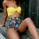 Sexy High Waist Swimwear For women,printed Flower Bandage swimsuit,women Bikini Set High Waisted Bikinis 2019