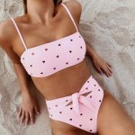 sexy high waist swimsuit push up swimwear women pink sweet love print bikini 2019 bandage bathing suit ladies straps bikinis set