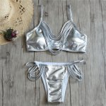 2019 Sexy Silve Gold Bandage Swimsuit Push-Up Padded Bra Swimwear Brazilian Bikini Beach Bathing Suit Female Halter Women