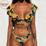 2019 Sexy Flower Bikini Set Deep V Flounces Push up Bra Bikinis Summer Swimming Swimsuit Women Beach Low Waist Thong Swimwear