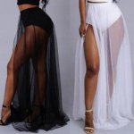 Sexy Summer Beach Bikini Cover up Women Sheer Mesh See Through Swim Skirt Wrap Sarong Beachwear Plain High Slit Maxi Skirt