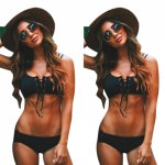 1Set Bikini black Pure Sexy charming bandage Women Bandage Push-up Bikini Set Padded Bra Swimsuit Swimwear Beachwear