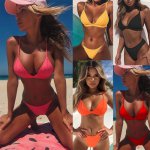 Bikinis 2019 Vintage Woman Push Up String Bikini Swimsuit Woman 2 Pieces Sexy Bathing Suit Black Yellow Pink Swimwear Beach Swim