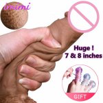 7,8 inches Silicone Real Skin Feeling Bend Huge Dildo Realistic Penis Sex Toys for Adult Soft Big Dick Keel & Suction Cup Dildos