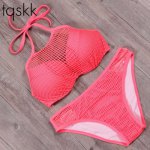 TQSKK 2019 New Sexy Mesh Bikini Plaid Retro High Neck Women Solid Swimsuit Bandage Female Underwire Halter Swimwear Bath Suits