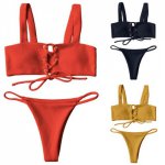 New SEXY women Bikini Set Push-up Padded Bra Bathing suit e Swimsuit Bandage belt Swimwear low waist beachwear biquini