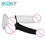 IKOKY Penis Vibrating Anal Plug Fantasy 5.5 Inch Double Prober Penetration Silicone Anal Sex Strap-on Dildos for Women Sex Toys