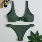 Diwish Women Swimsuit Bikini 2019 Bow Bikini Green High Waist Sexy Micro Bikini Brazilian Solid Color Women Swimwear Green