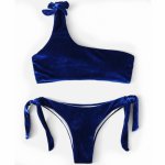 Swimwear Women 2019 Velvet Bikini Sexy Swimsuit One Shoulder Bathing Suit Swimming Suit for Women Bandage Womens Swim Wear